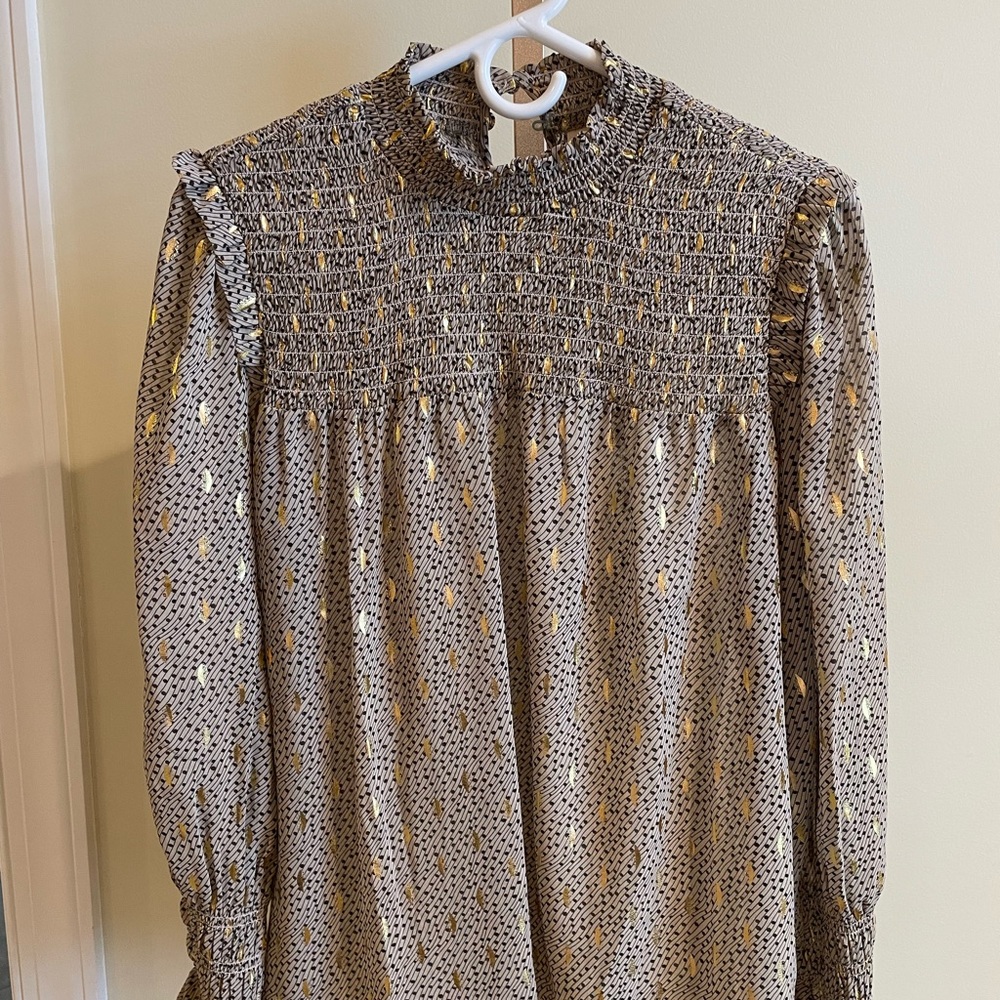 Brown and Gold Long Sleeve Blouse